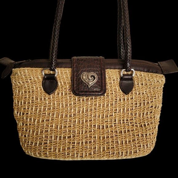 Vintage Brighton Woven Straw & Leather Tote Bag With Heart Clasp - Picture 7 of 7